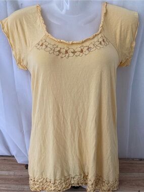 Pashu Butter Yellow Floral Embroidered Cap Sleeve Top S